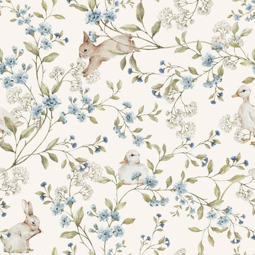 Wallpaper - Meadow Friends with Ducks and Bunnies - Le Petit Marché Home Furniture