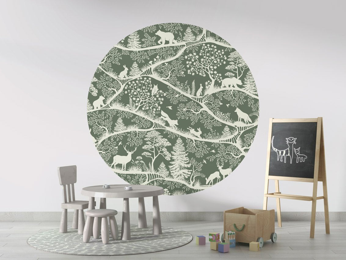 Wallpaper - Nordic Nature Green White - Circle (Pre - Order) - LPM Home