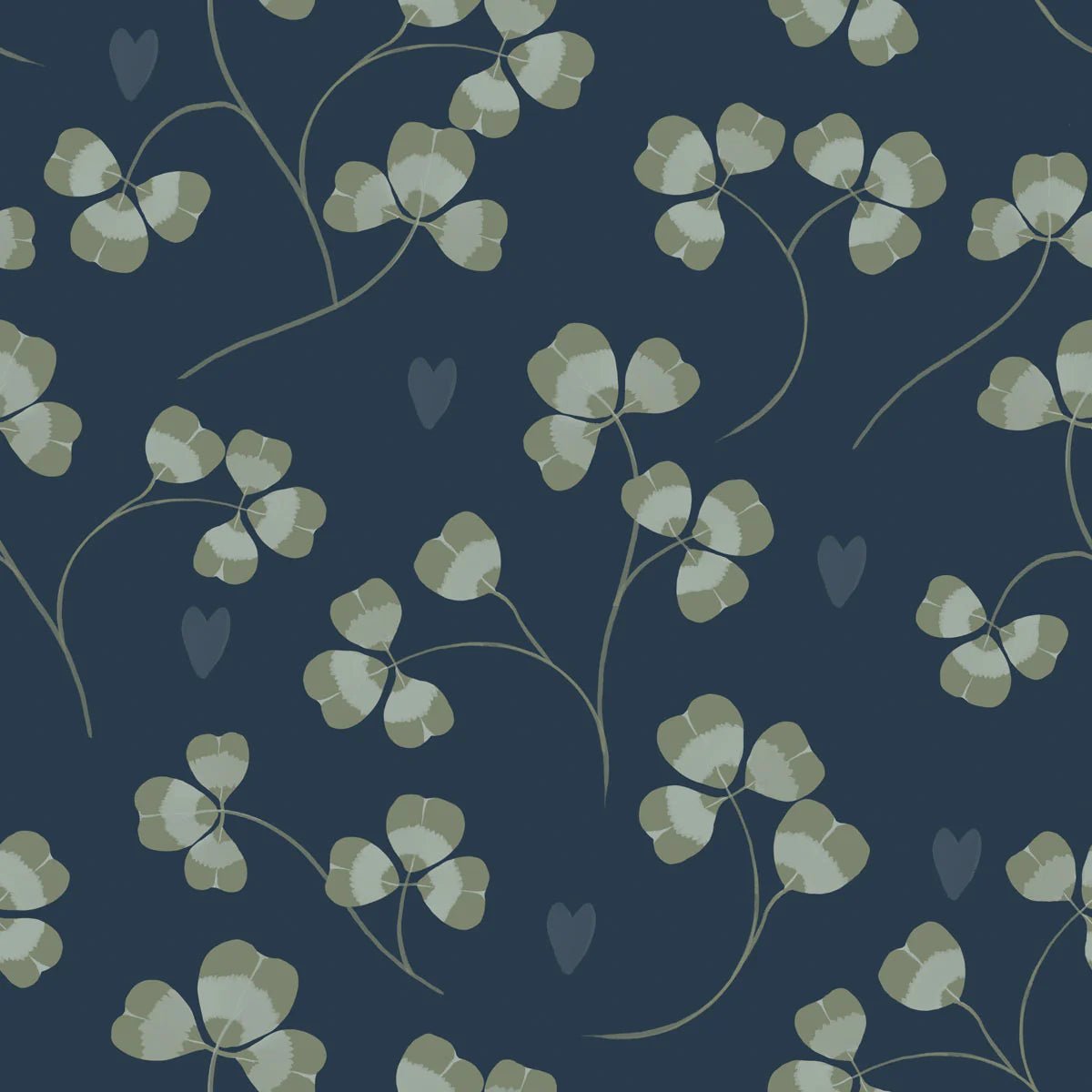 Wallpaper - Pastel Clover and Hearts Navy Blue - Le Petit Marché Home Furniture