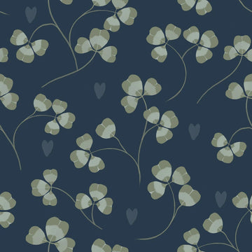 Wallpaper - Pastel Clover and Hearts Navy Blue - Le Petit Marché Home Furniture