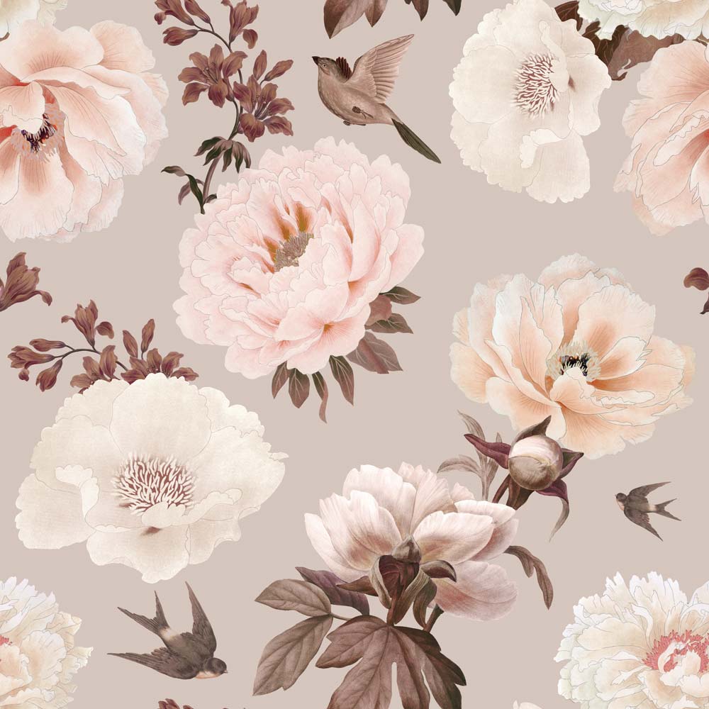 Wallpaper - Peonies and Birds - Le Petit Marché Home Furniture