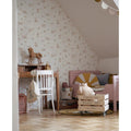 Wallpaper - Pink Rabbits On Stripes - Le Petit Marché Home Furniture
