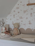 Wallpaper - Pink Rabbits On Stripes - Le Petit Marché Home Furniture