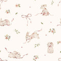 Wallpaper - Pink Rabbits On White - Le Petit Marché Home Furniture