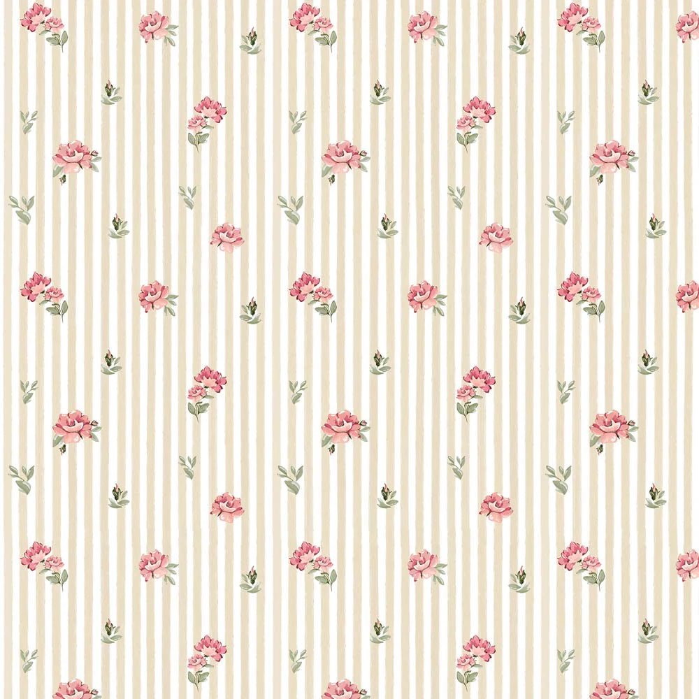 Wallpaper - Pink Roses on Stripes - Le Petit Marché Home Furniture