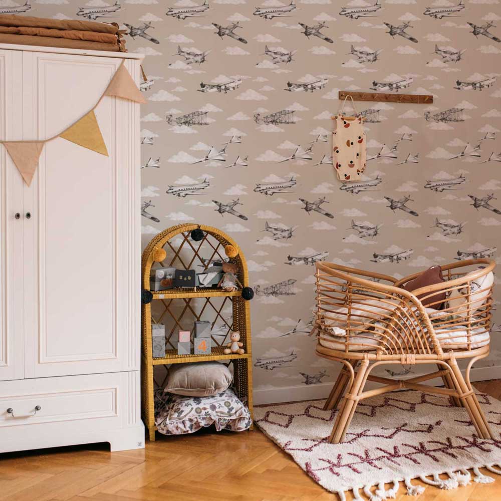 Wallpaper - Planes Sepia / Industrial Evolution - Le Petit Marché Home Furniture