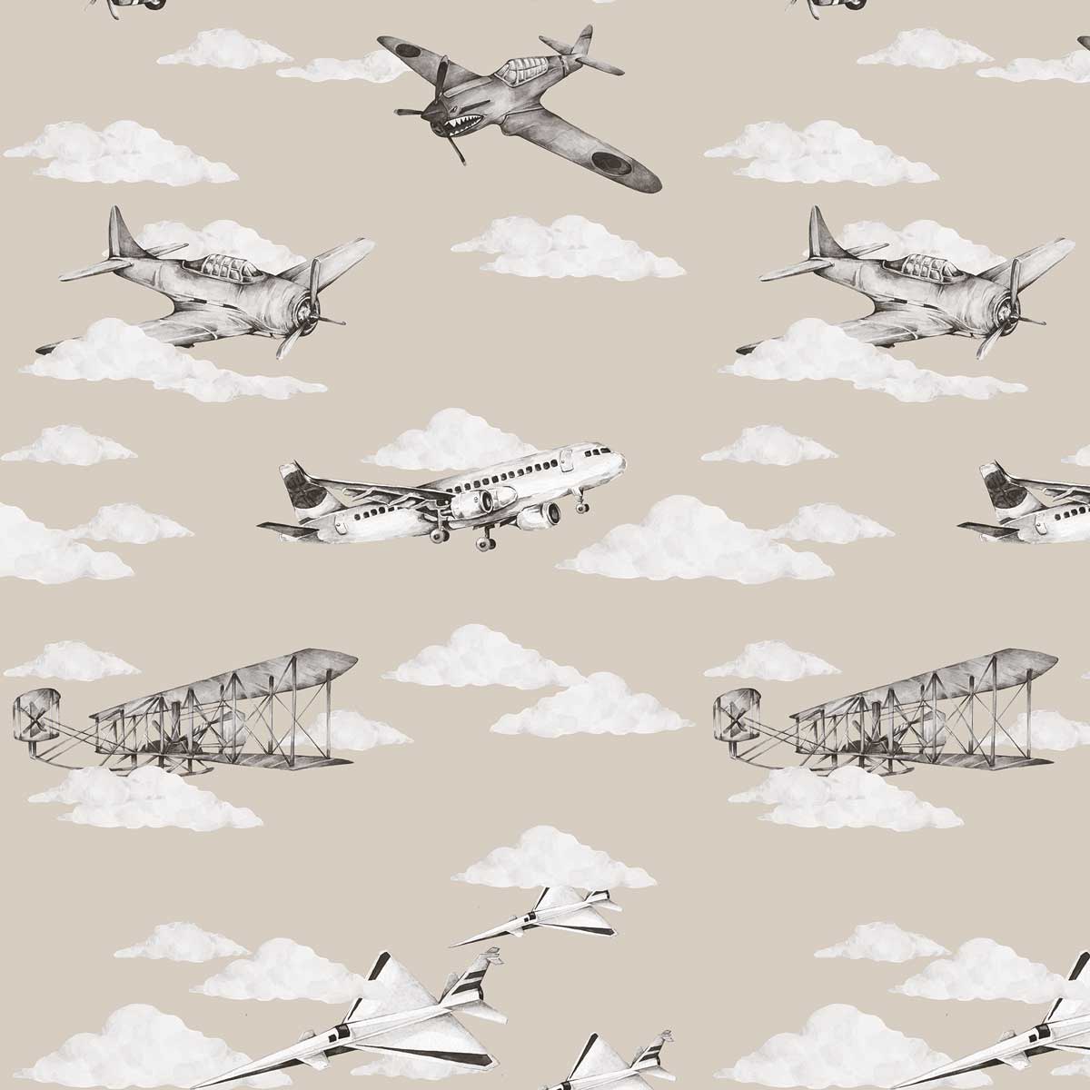 Wallpaper - Planes Sepia / Industrial Evolution - Le Petit Marché Home Furniture