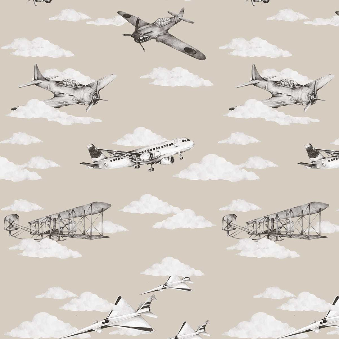 Wallpaper - Planes Sepia / Industrial Evolution - Le Petit Marché Home Furniture