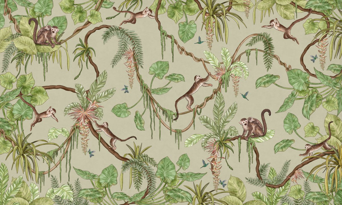Wallpaper - Playful Monkeys - Green (Pre - Order) - LPM Home