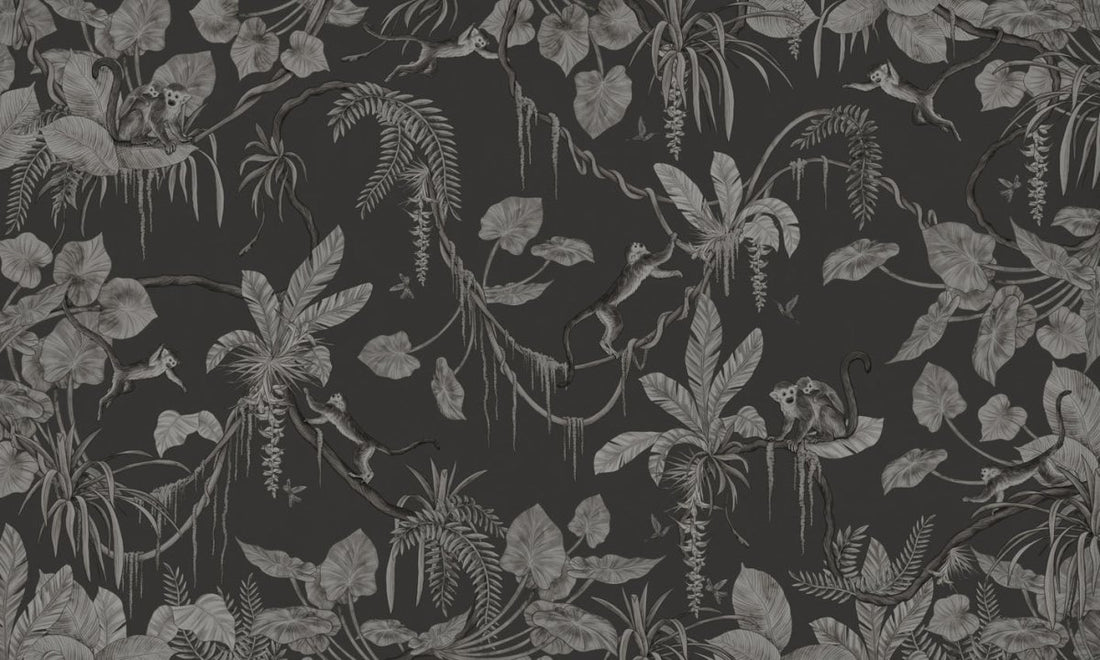 Wallpaper - Playful Monkeys - Monochrome - Black (Pre - Order) - LPM Home