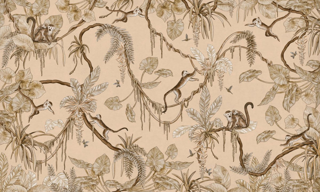 Wallpaper - Playful Monkeys - Vintage - Beige (Pre - Order) - LPM Home