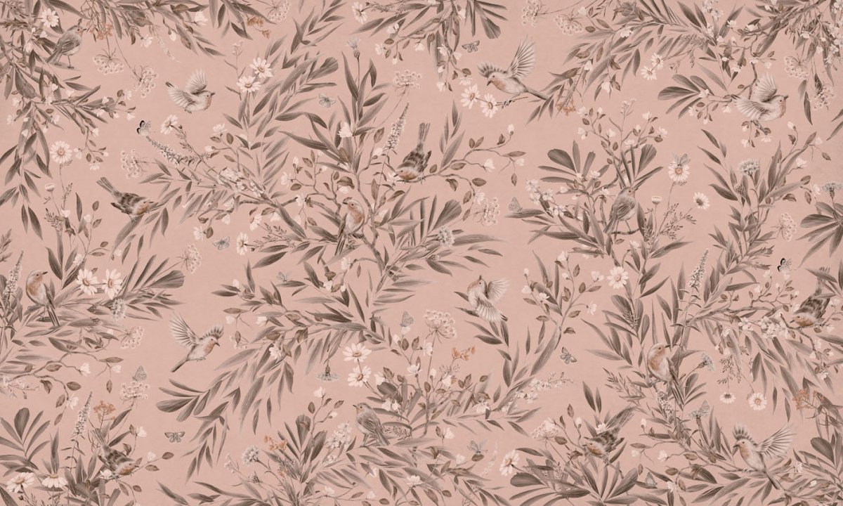 Wallpaper - Playful Robins - Monochrome - Pink (Pre - Order) - LPM Home