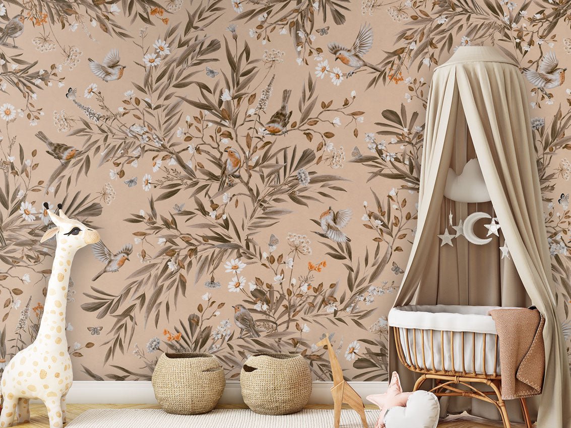 Wallpaper - Playful Robins - Vintage - Beige (Pre - Order) - LPM Home