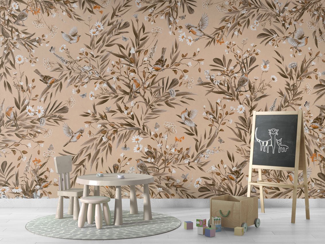 Wallpaper - Playful Robins - Vintage - Beige (Pre - Order) - LPM Home