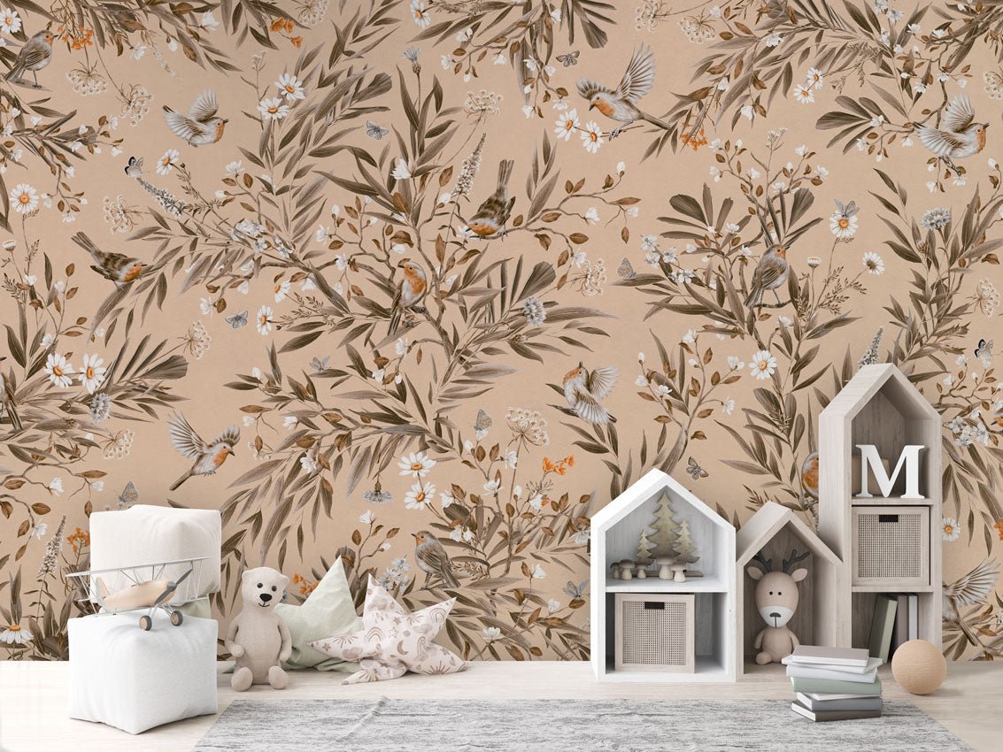 Wallpaper - Playful Robins - Vintage - Beige (Pre - Order) - LPM Home