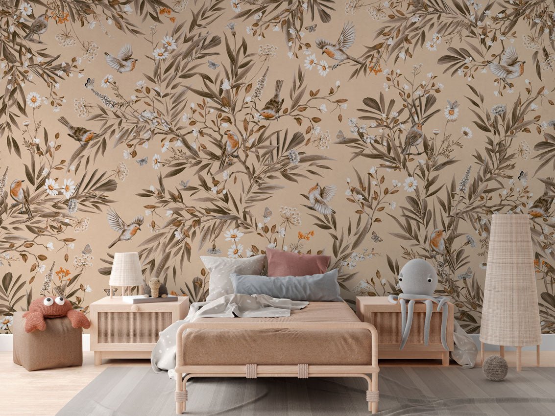 Wallpaper - Playful Robins - Vintage - Beige (Pre - Order) - LPM Home