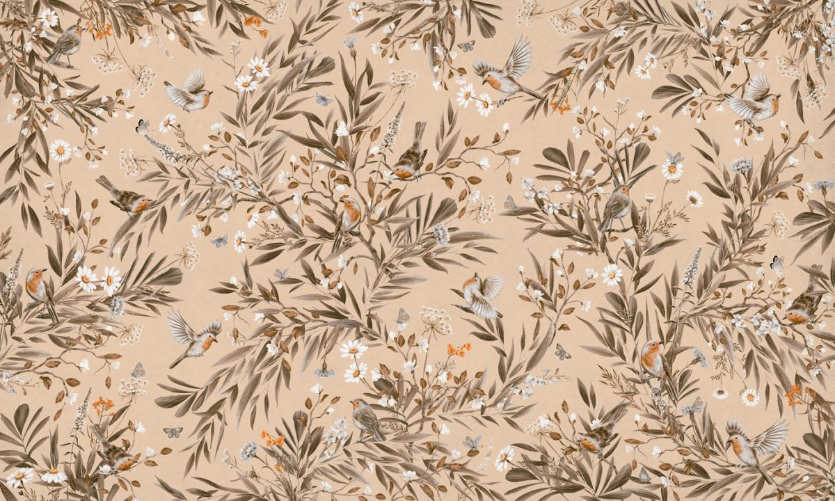 Wallpaper - Playful Robins - Vintage - Beige (Pre - Order) - LPM Home