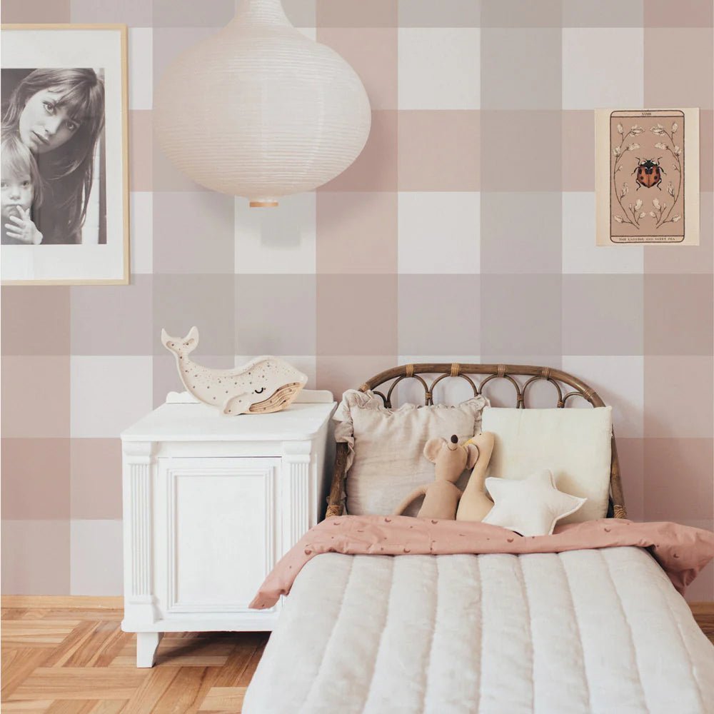 Wallpaper - Provence Check Beige Pink Big - Le Petit Marché Home Furniture