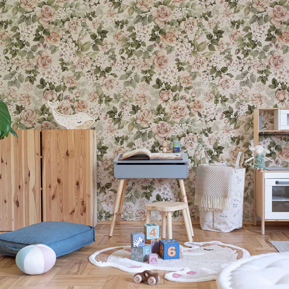 Wallpaper - Roses In Summer Bloom - Le Petit Marché Home Furniture