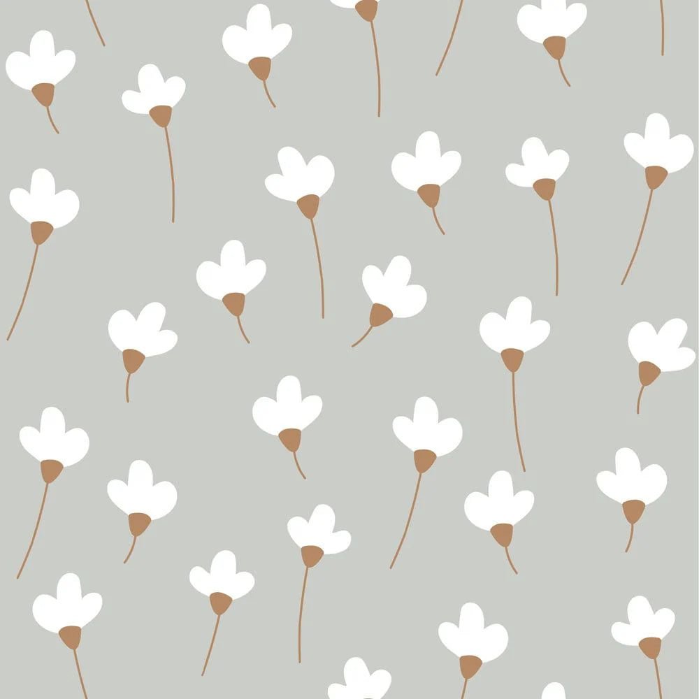 Wallpaper - Simple Daisies on Gray - Le Petit Marché Home Furniture