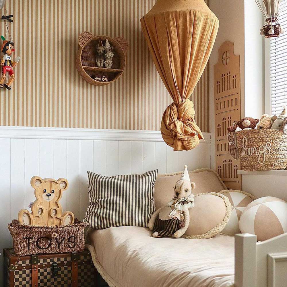 Wallpaper - Simple Vintage Stripes Beige Brown - Le Petit Marché Home Furniture