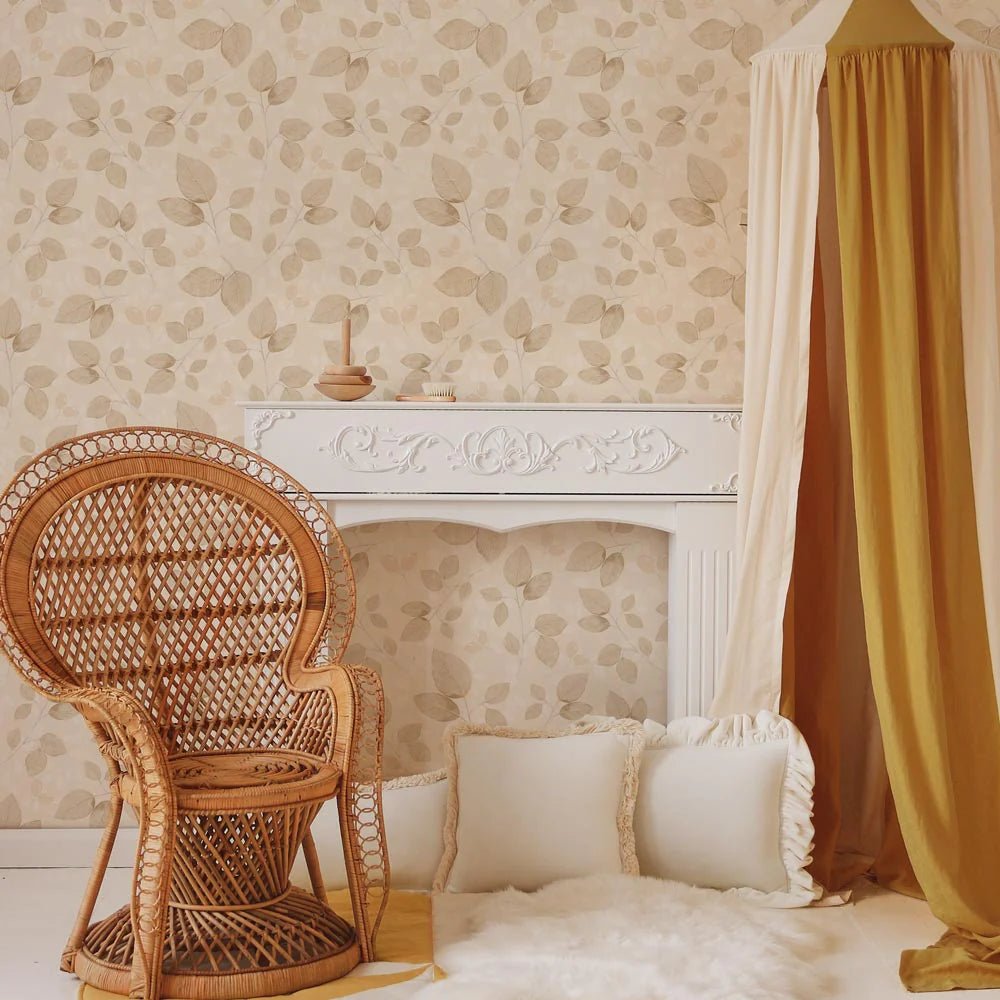 Wallpaper - Subtle Beige Leaves - Le Petit Marché Home Furniture