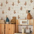 Wallpaper - Teddy Bears on Check Beige - Le Petit Marché Home Furniture