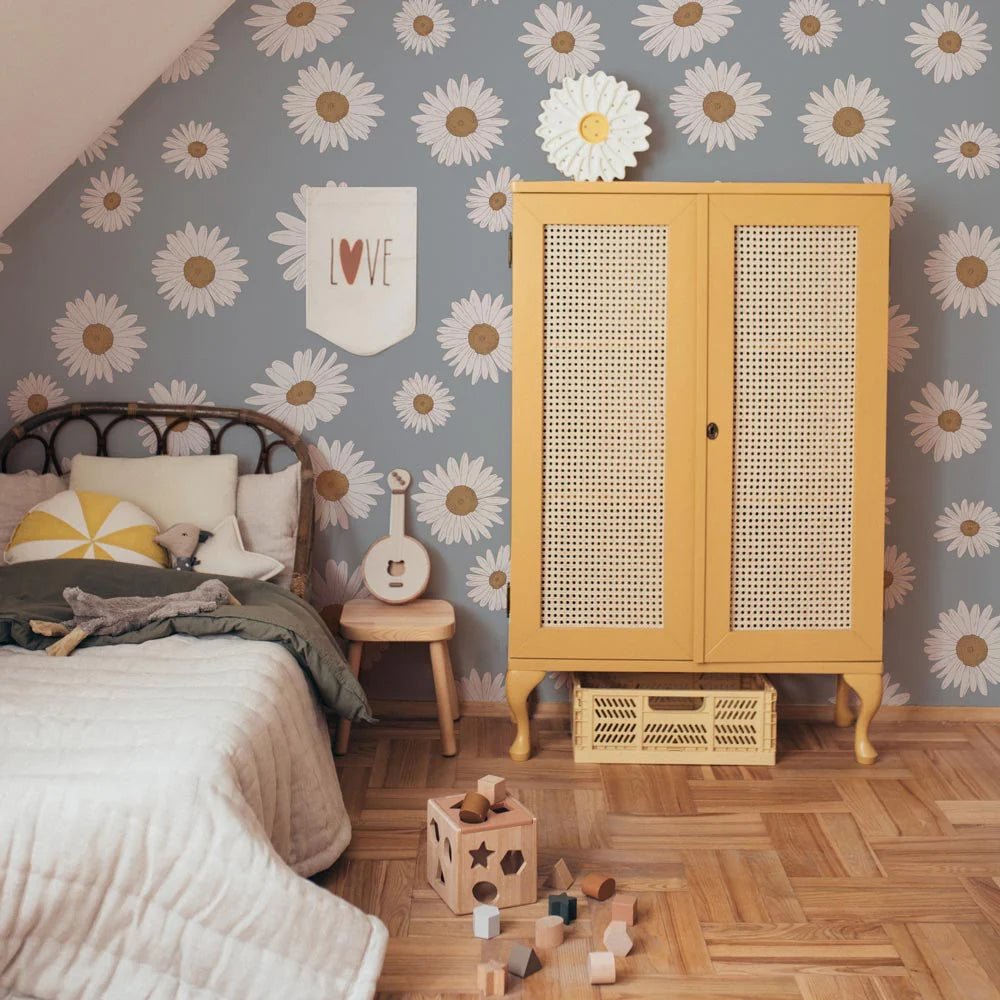 Wallpaper - Tuscan Daisies Blue - Le Petit Marché Home Furniture