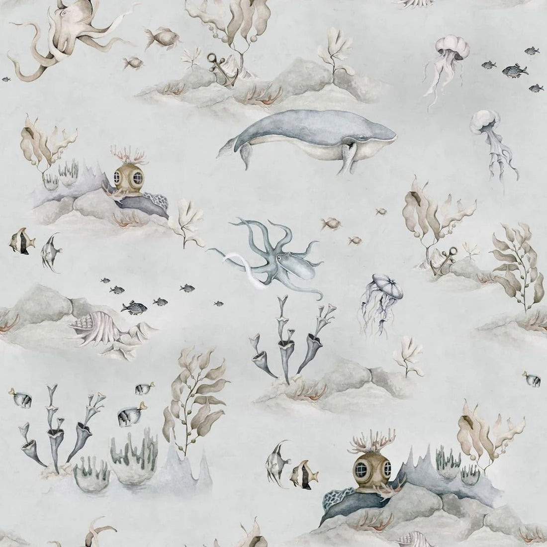 Wallpaper - Underwater World Grey - Le Petit Marché Home Furniture