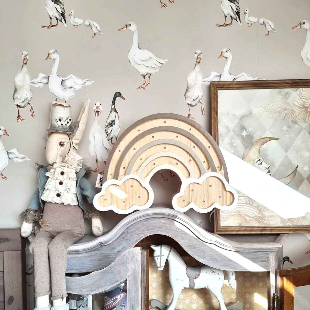 Wallpaper - White Ducks - Le Petit Marché Home Furniture