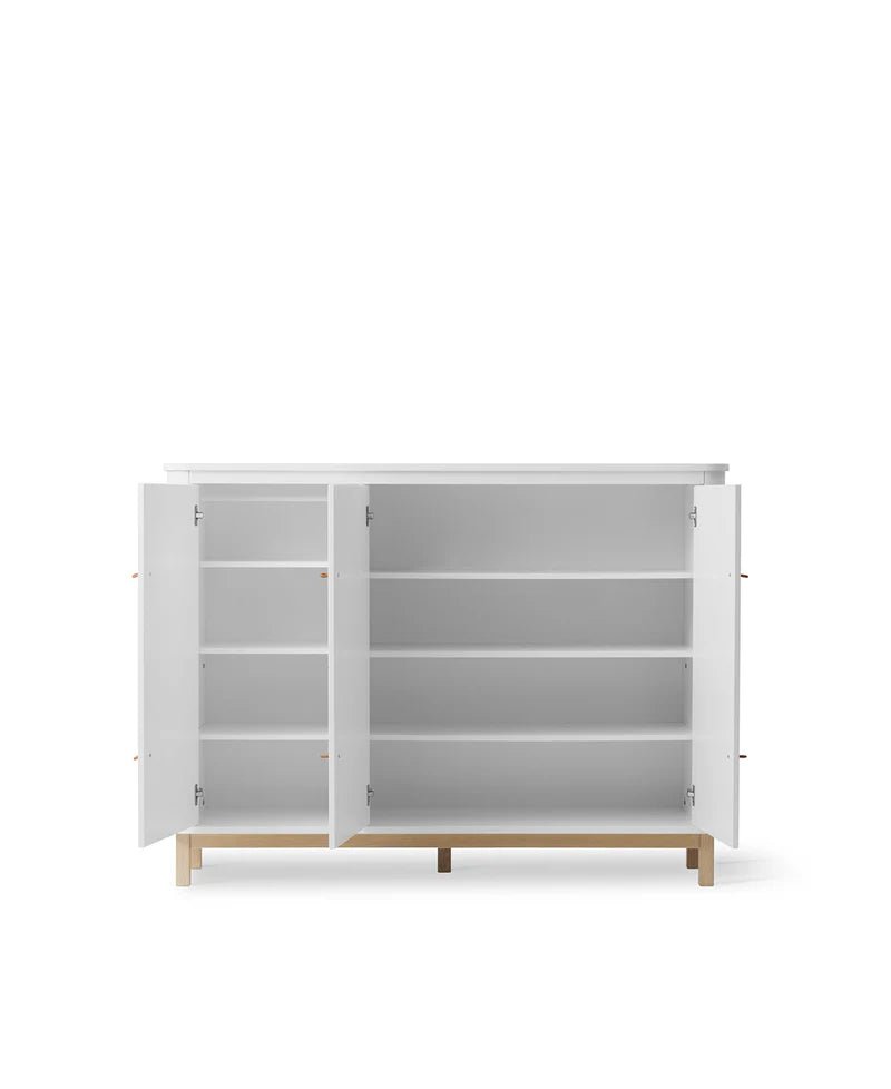 Wood Multi Cupboard 3 Doors, White/Oak - Le Petit Marché Home Furniture