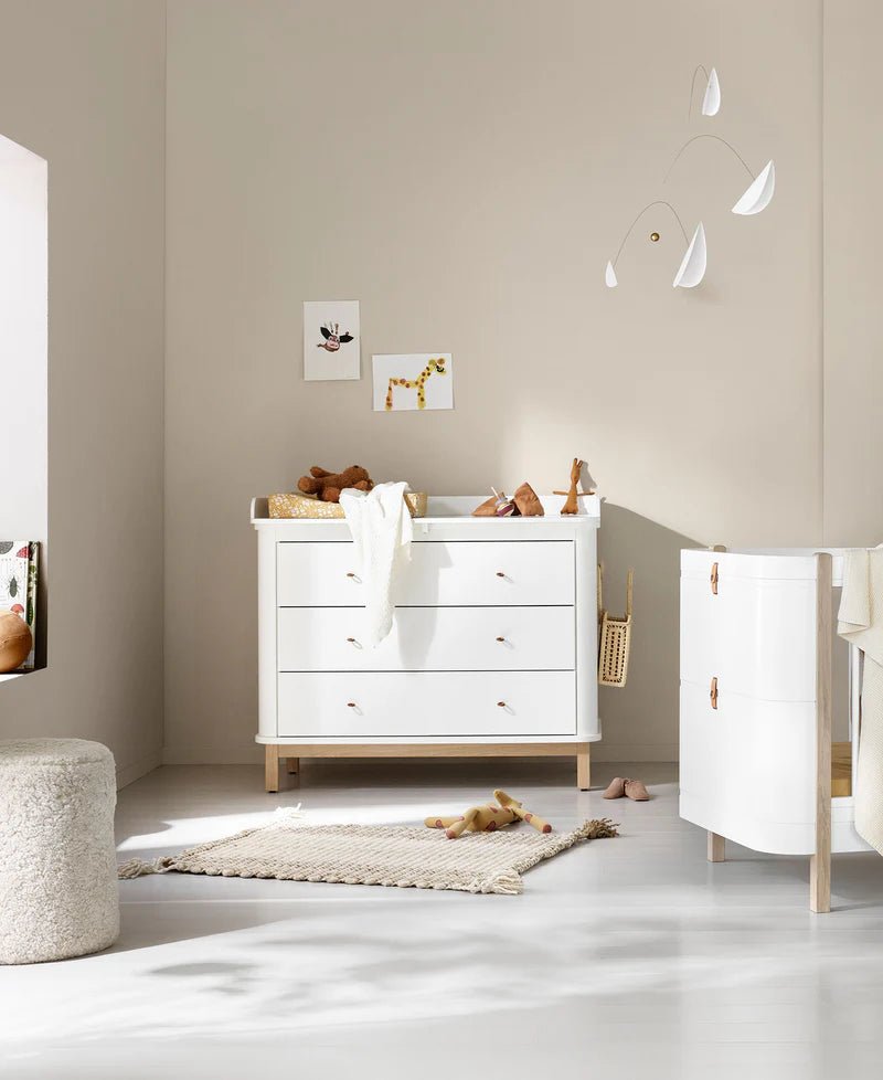Wood Nursery Dresser 3 Drawers, White/Oak - Le Petit Marché Home Furniture