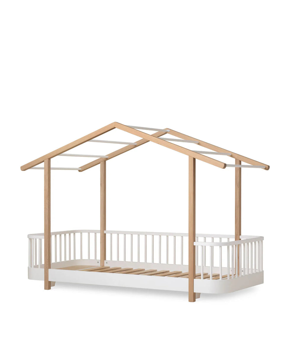 Wood Original House Bed, White/Oak - Le Petit Marché Home Furniture